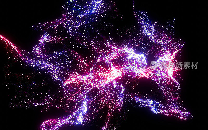 粉红色和蓝色粒子冲击波叠加图形元素抽象蓝色能量漩涡标志揭示。旋转粒子运动图形易于覆盖4K 3D渲染